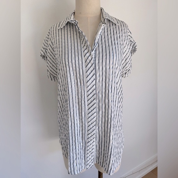 lovestitch Tops - Lovestitch Striped Short Sleeve Button-Up Shirt- Large